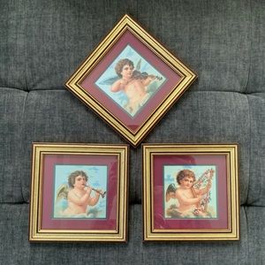 Home Interiors and Gifts 3 Framed Cherub Print Set